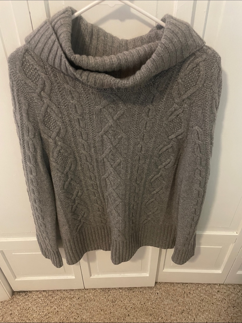 Talbots Gray Cable-Knit pure cashmere Cowl Neck Sweater